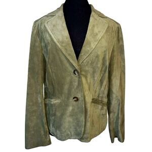 Ann Taylor Women's Olive Green Suede Leather Blazer - Size L